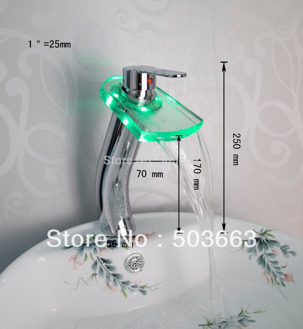 fine promotion waterfall led chrome battery deck mounted single handle mixer brass basin sink vessel bathroom faucet tap mf-217