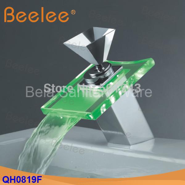 led 3 color changing waterfall single handle bathroom basin sink faucet mixer tap (qh0819f)