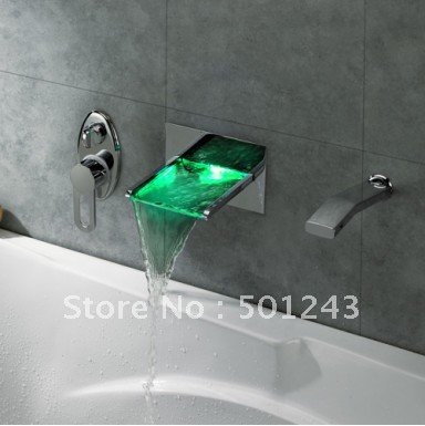 +led waterfall tub faucet with pull-out hand shower (wall mount)