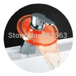 ship round led 3 colors waterfall faucet battery powered chrome mixer bathroom tap cm0831 mixer tap faucet