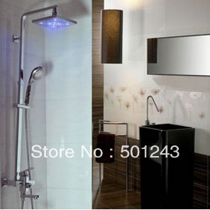 +8" square led rain shower faucet+hand shower qh331f