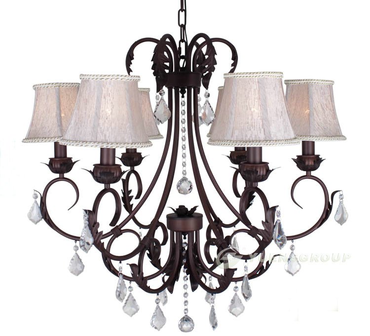 40w modern crystal chandelier with 6 lights - fabric lampshade,ysl-ic0005,