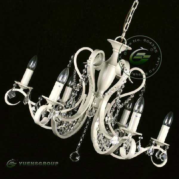 yuens 6 candle lights white wrought iron crystal chandelier for dining place,living room,bedroom,ysl-ic9003-6,oem,