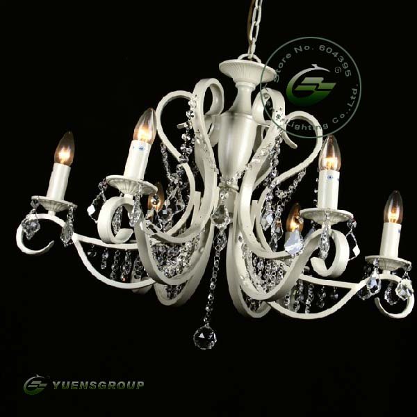 yuens 6 candle lights white wrought iron crystal chandelier for dining place,living room,bedroom,ysl-ic9003-6,oem,